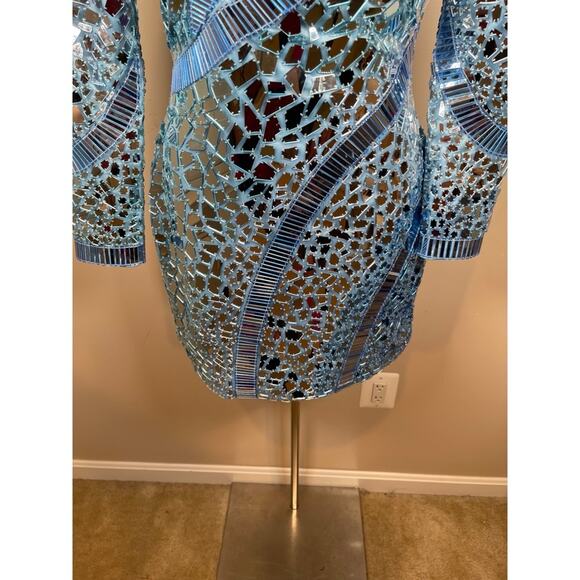 Retrofete Kia Mirror Embellished Mosaic Long Sleeve Blue Atoll Mini Dress Sz M - Picture 8 of 15
